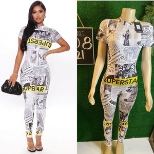 Fashion Nova: Black-White News Jumpsuit